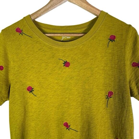 J.Crew Cotton Tee Women's Size M Yellow Floral Rose Embroidered Casual - Picture 3 of 6